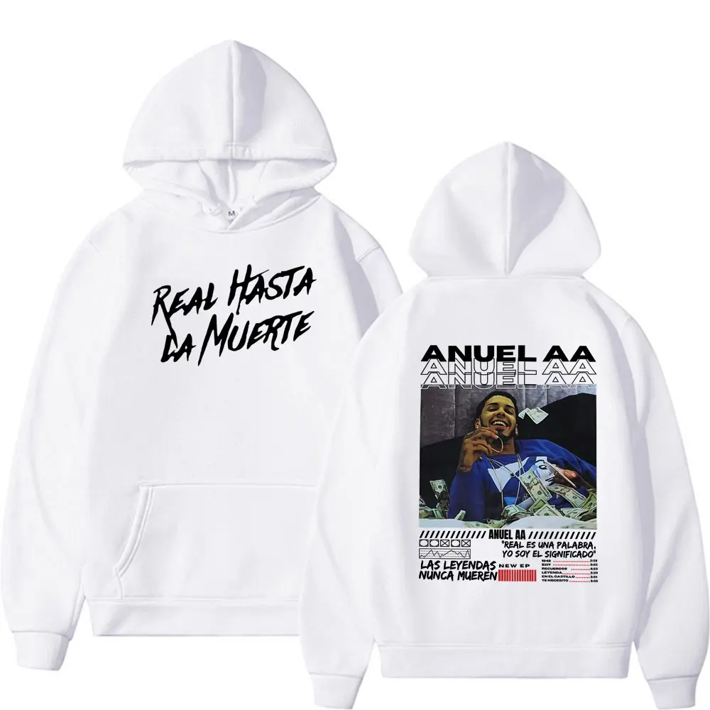 مغني الراب Anuel AA Real Hasta La Muerte جرافيك هوديي ملابس للرجال 90s بلوفرات عصرية عتيقة للجنسين بلوزات فضفاضة غير رسمية
