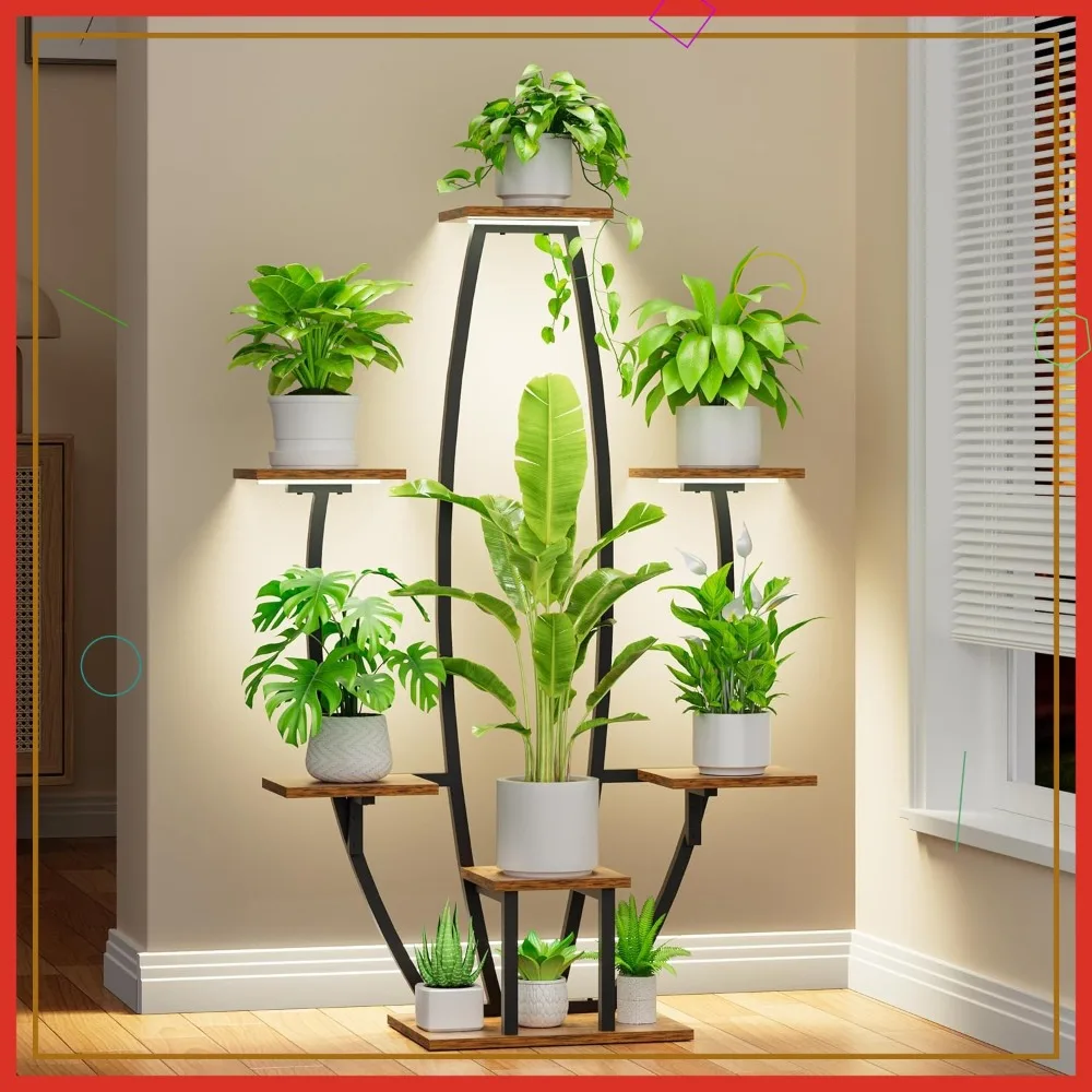 

7-Tier Metal Plant Stand with Grow Lights, 47" Corner Shelf for Indoor Plants, Living Room & Patio Decor