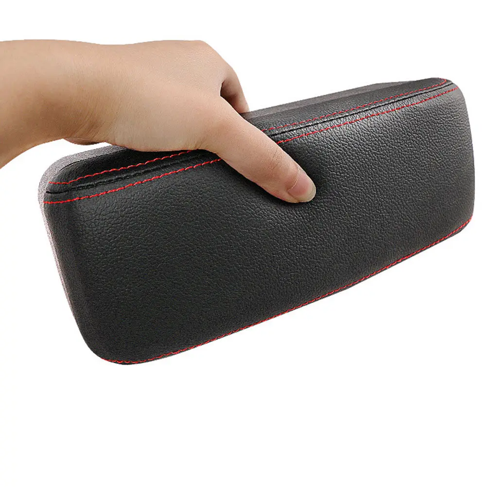 

Multifunction Car Mounted Armrest Box Black Red Thread Adjustable Elbow Support Pad Center Storage Case Long Travel Car