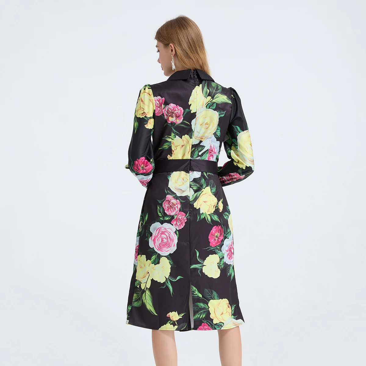 Robe crayon élégante à fleurs pour femmes, manches longues, imprimé à pois, robes de soirée mi-longues, marque de styliste, automne
