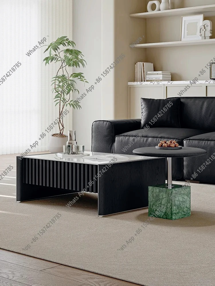 

J Italian Minimalist Solid Wood Coffee Table Designer Living Room Microcrystalline Stone Square High-end Villa Round Edge Table