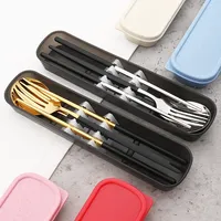4pcs Black Silver Portable Cutlery Set Stainless Steel Cutlery Set With Storage Box For Home Kitchen Dining Household Tableware