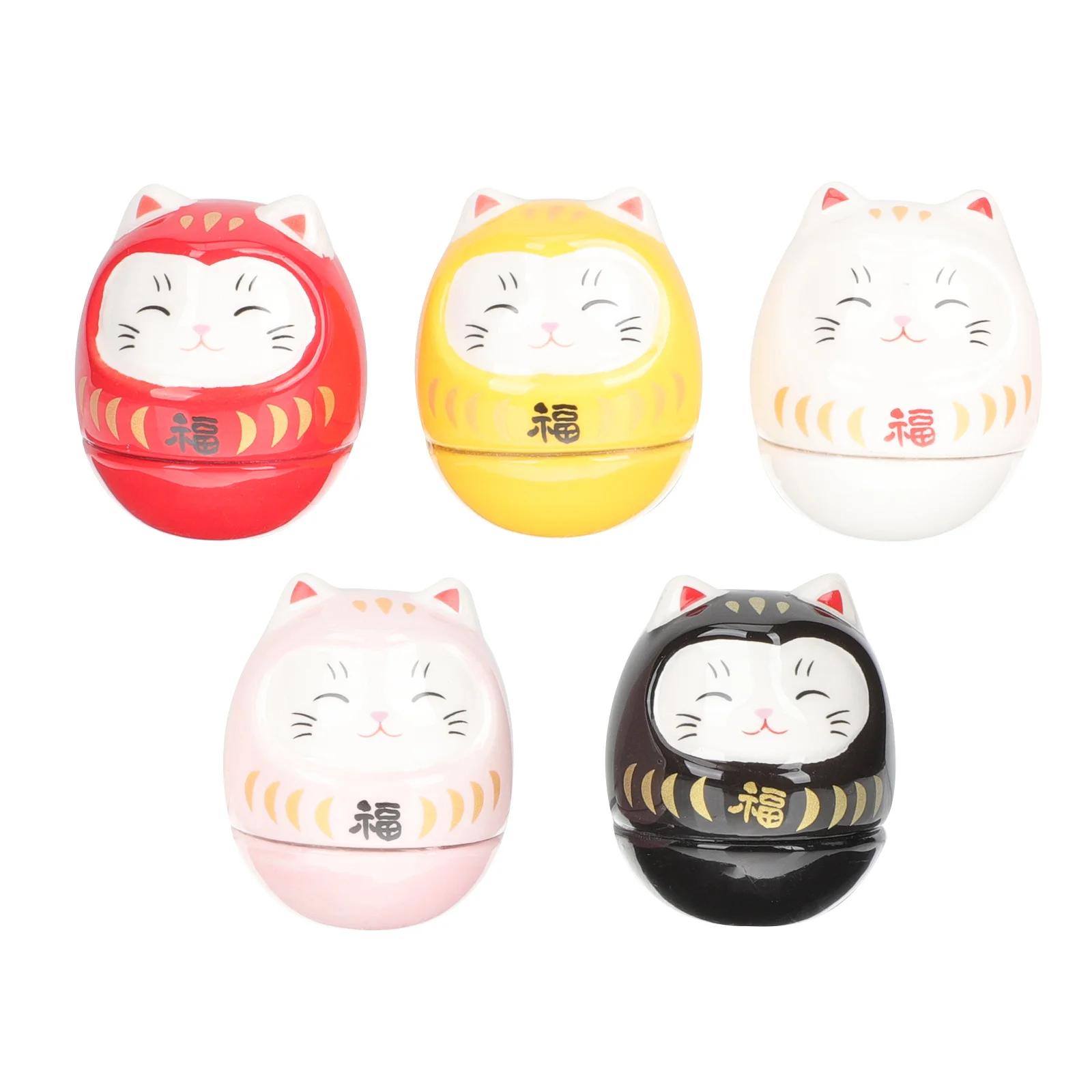 

5Pcs Mini Cat Tumbler Ornament Sturdy Ceramic Material Lovely Design for Room Office Desk Decor Asian Style Gift