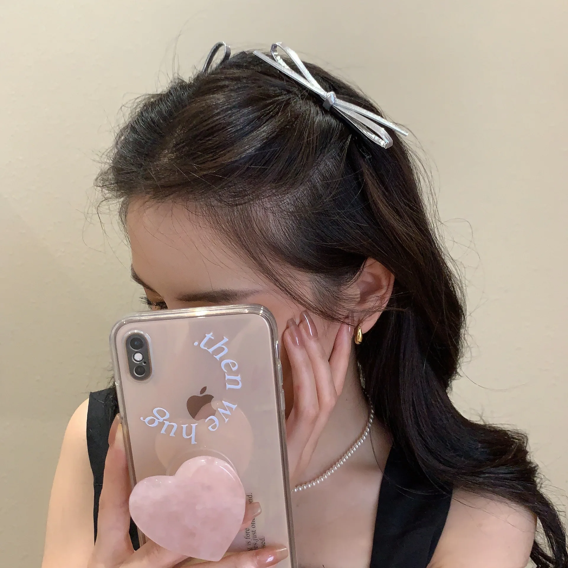 

1pc Sweet Grunge Black Leather Bow Hair Clip Korean Style Side Bangs Grip for Women Baby Hair Flat Clamp Daily Wear