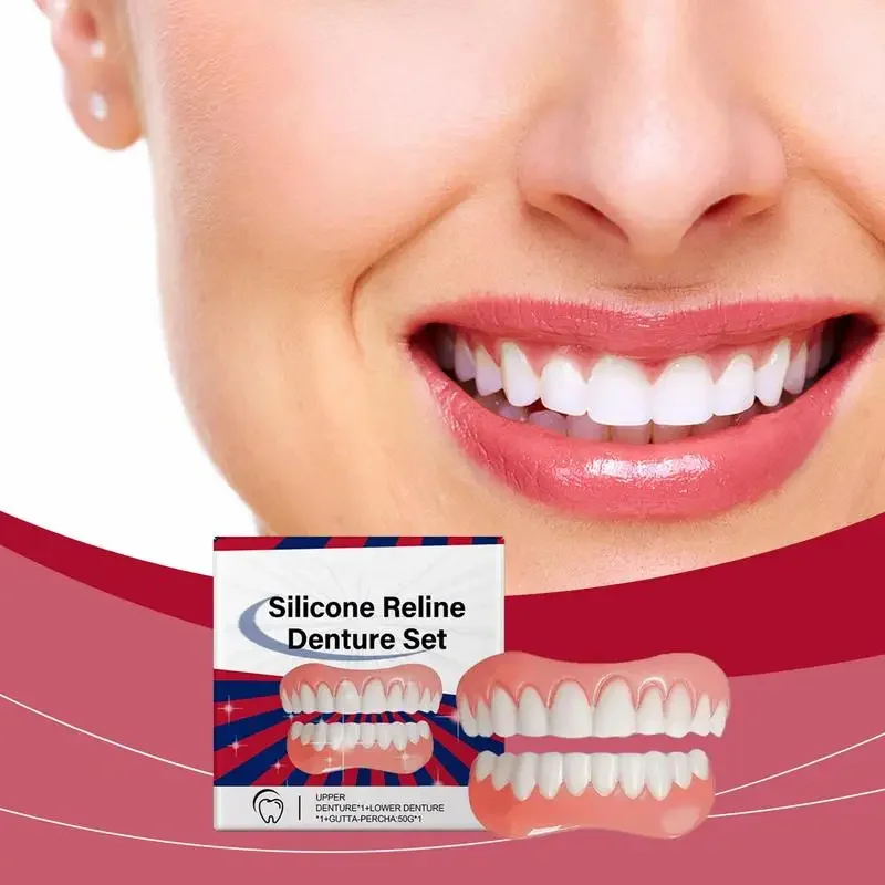 Silicone Denture Set Silicone Upper Lower Veneers Laugh Soft Denture Kit  Silicone Liners Soft  Kit fake Denture