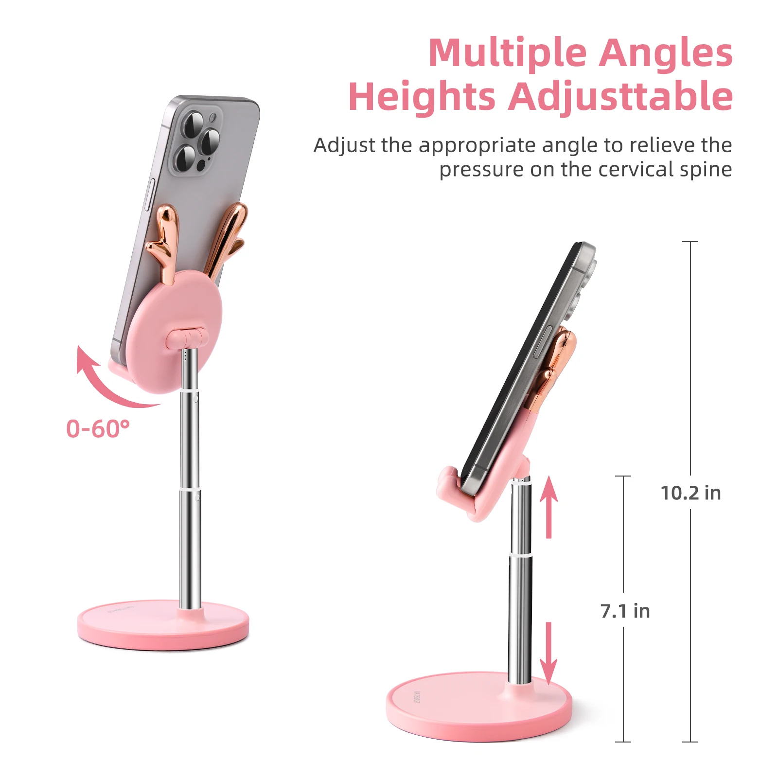 

Oatsbasf Desktop Phone Holder Cute Deer Ear Phone Stand Angle Height Adjustable Tablet Stand Holder for 4-12.9in Phone Tablet