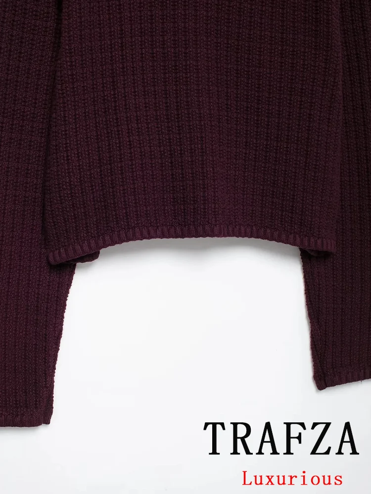 TRAFZA Vintage Casual Chic sweter damski jednolity, dekolt w kształcie litery \