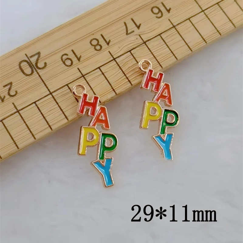 10pcs Letter Happy Birthday Word Enamel Metal Charm Cute Earrings Bracelet Jewelry Making Accessories DIY Pendant