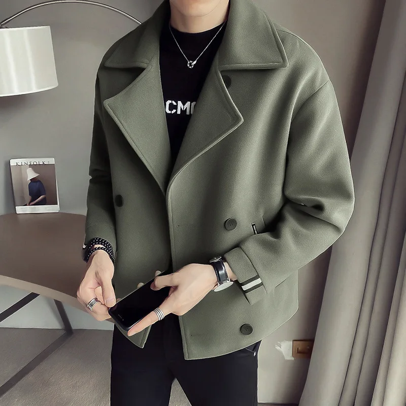 2026 trendy brand woolen jacket jacket for men in spring and autumn slim fit and handsome short style suit collar simple woolen