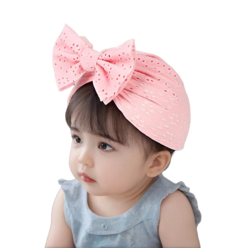 1-teiliges atmungsaktives Baby-Kappen-Set aus Baumwolle, Sonnenschutz-Mütze für Neugeborene mit Schleifen – einfarbig, weiß, rosa, grün, hypoallergen