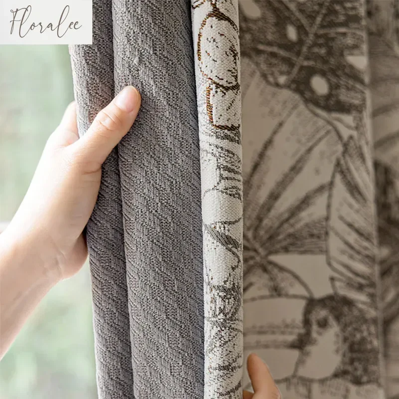 Jacquard Black and Gray Chenille Blackout Curtains for Living Room Bedroom Floor-to-ceiling Thickened  Windows Curtain Custom