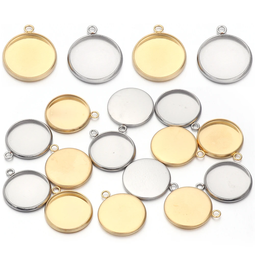 5pcs Stainless Steel Round Pendant Blank Base 6-30mm Pendants Cabochon Base Setting Tray Bezel For DIY Jewelry Making Supplies