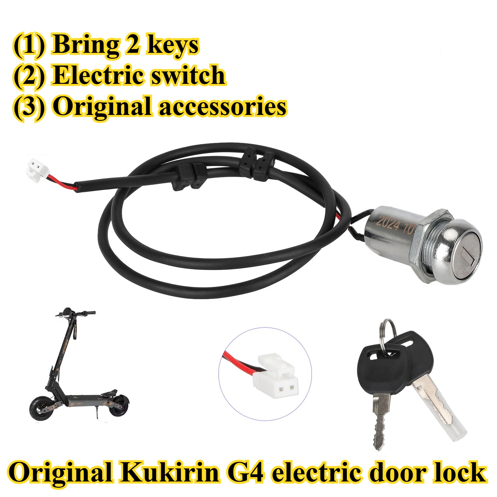 Original KuKirin G4 Electric Scooter Ignition Lock Assembly | Start Switch Key Cylinder with 670mm Line | Official Scooter Parts