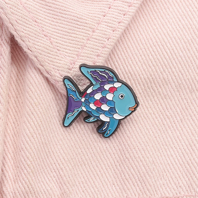 Rainbow Fish Kid's Book Enamel Pin Cartoon Hand-Drawn Ocean Animal Brooch Lapel Backpack Badge Jewelry Gift For Kids Friends ﻿