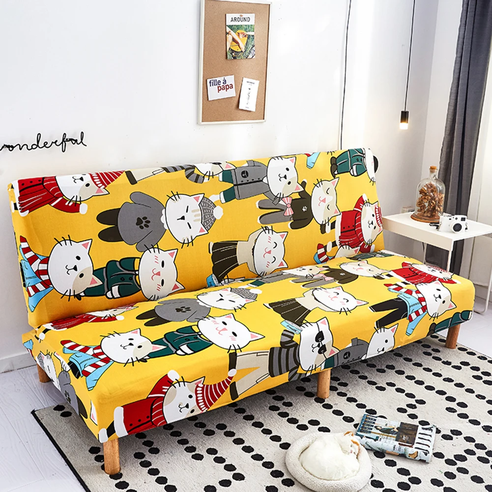 Stretch Sofa Cover Folding Classic Printed Armless Sofa Couch Slipcover for Home Decoration