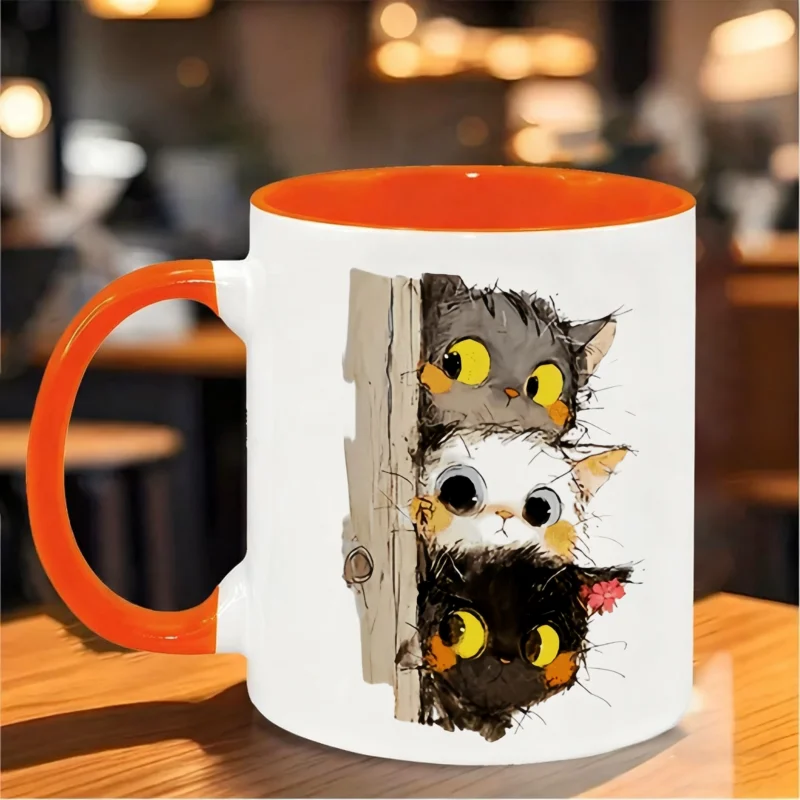 Custom Cat Mug with “Three Sneaky Cats” Design - Perfect Birthday and Holiday Gift
