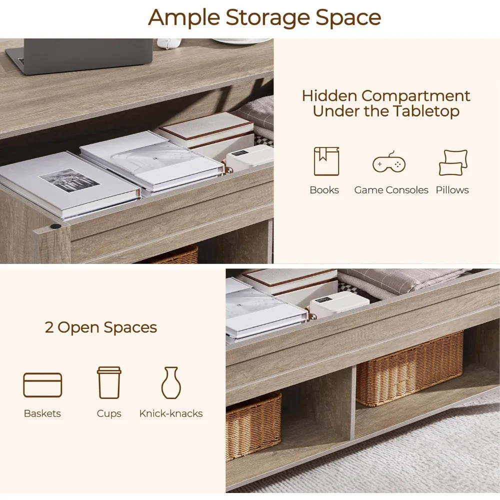 طاولة قهوة مخفية للتخزين مع رف سفلي، 41 طاولة مركزية لغرفة المعيشة لحلول التخزين الحديثة #6