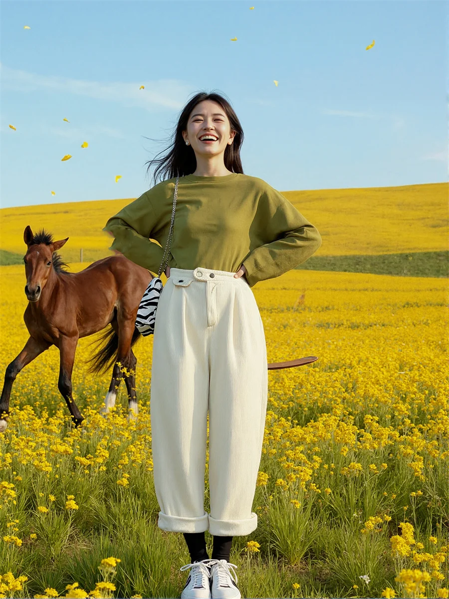 امرأة السراويل حجم كبير فضفاضة عالية الخصر خمر مستوحاة الرجعية موضة واسعة الساق عادية أنيقة مكتب سيدة ملابس العمل الكلاسيكية