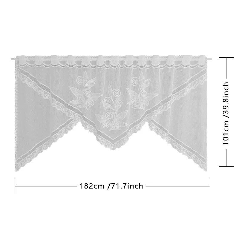 White Warp Knitted Lace Coffee Curtain Modern Minimalist Plant Floral Cut-Out Kitchen Door Curtain Shop Curtains