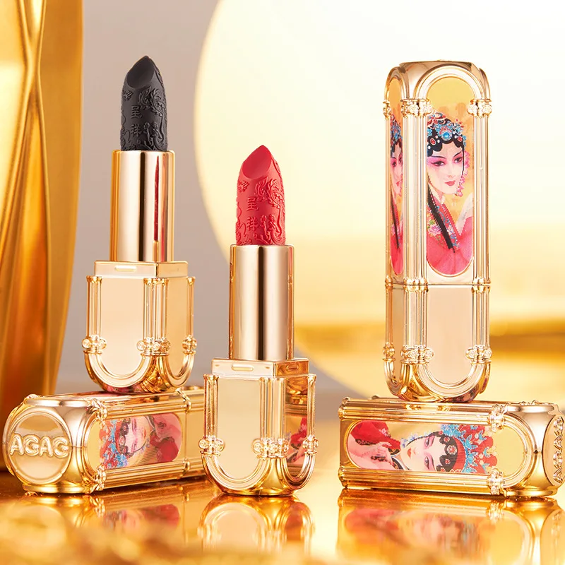 Keine Make-up-Entfernung, gravierter charakteristischer Lippenstift, langlebig, antihaftbeschichtet, Körbchennebel, samtmatt, leicht zu färben, verbessert den Teint