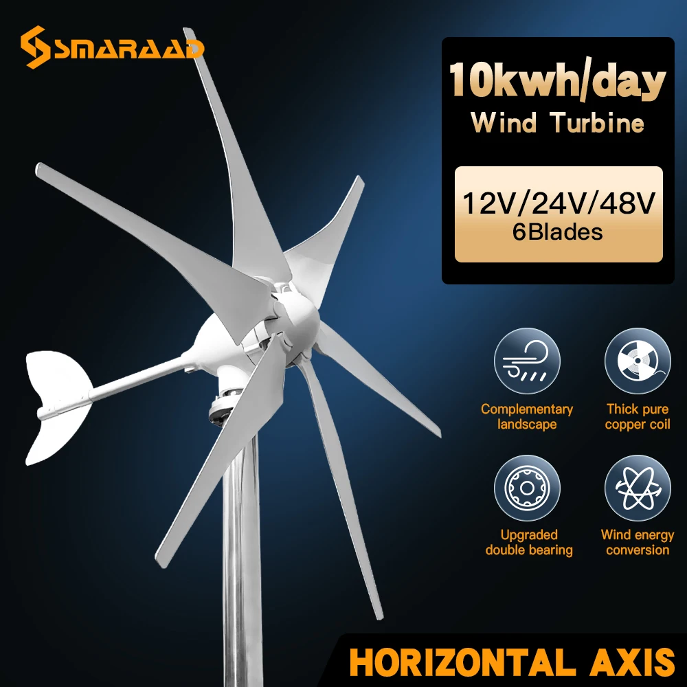 3000W Wind Turbine 12V 24V 48V Household Factory Farm Use Low Wind Speed Free Energy Household 220V 10kwh Per Day