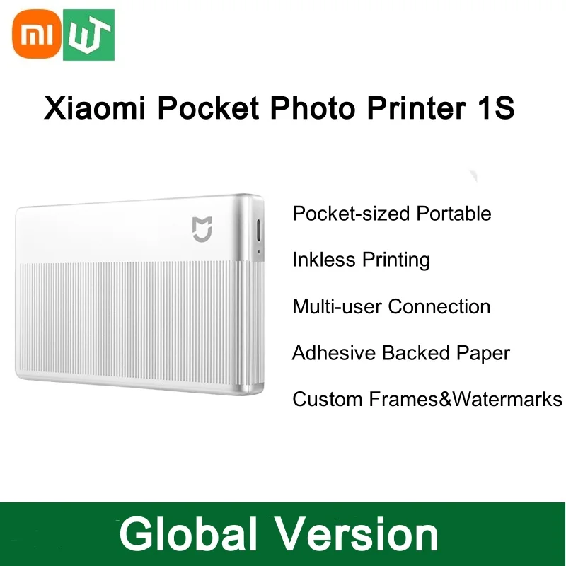 Global Version Xiaomi Mini Bluetooth Wireless Connection Photo Printer 1S Thermal Printing AR Video ZINK Self-adhesive Color 