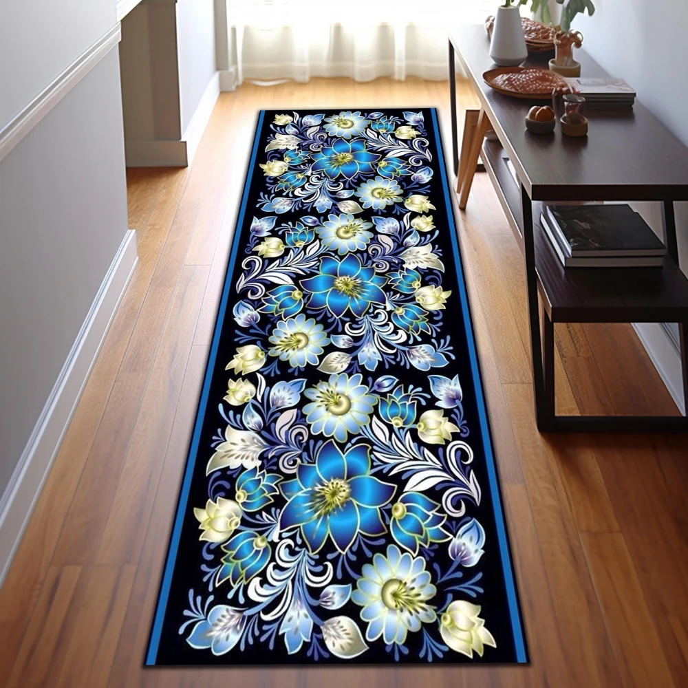 Mid Century Abstract Geometric Fish runner rug galley kitchen bathroom sunroom foyer washable nonslip mat gift
