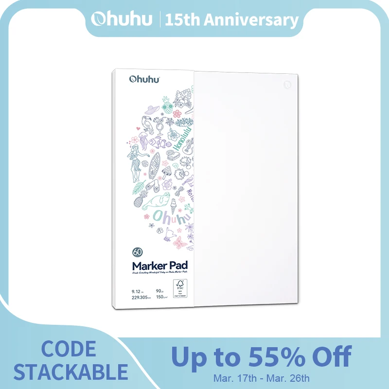 Ohuhu Double Sided Marker Pads Art Sketchbook Bleedproof Glue-Bound Sketching Book for Alcohol Markers Drawing Notebook School