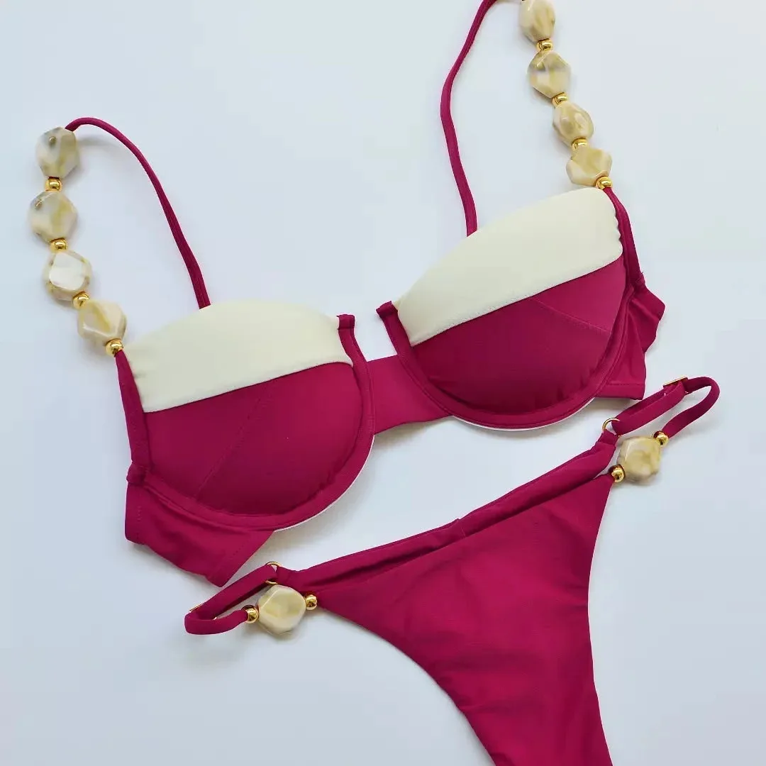 

2025 New European and American Sexy Contrasting Color Split Bikini Swimsuit
