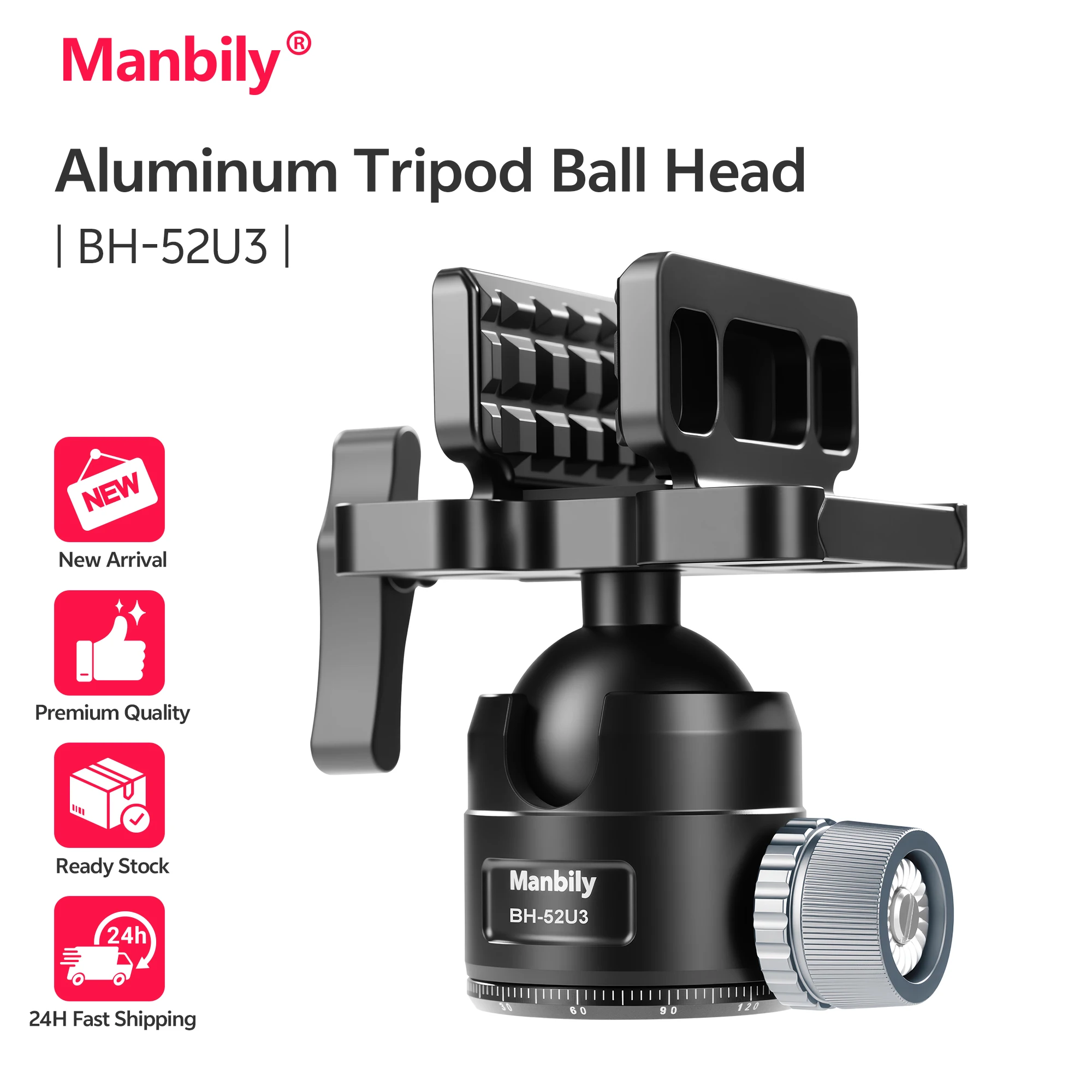 

Manbily BH-52U3 Aluminum Alloy Professional Tripods Ball Head with Arca-Swiss Ballhead Saddle Mount Hunting Clamp Adapter