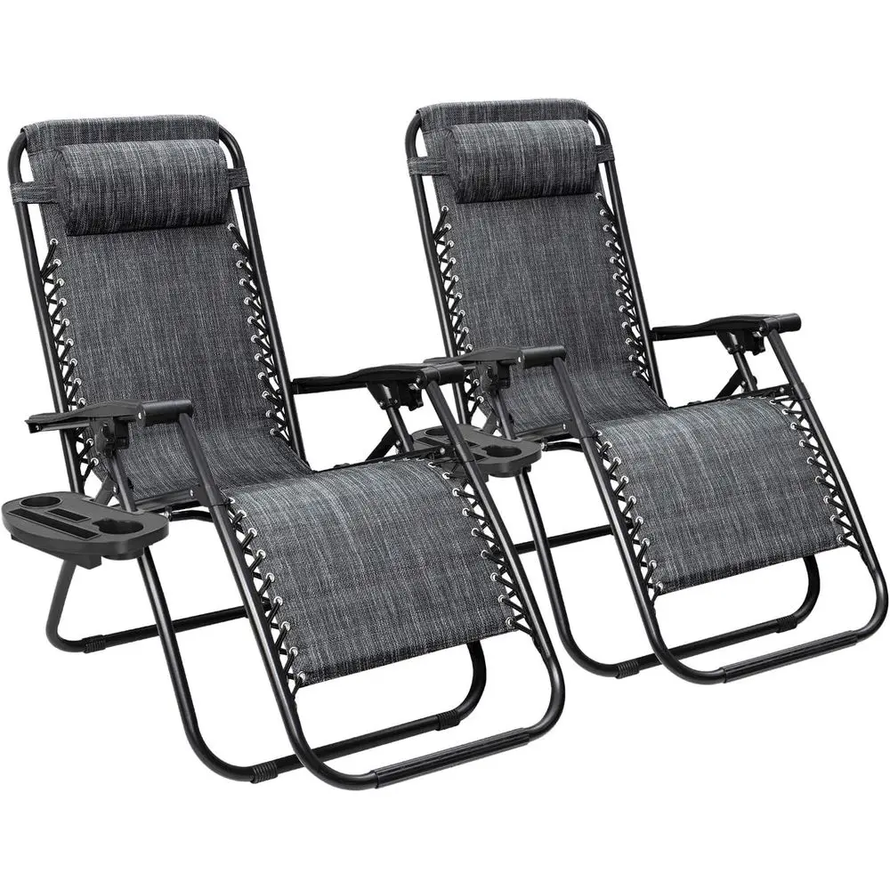 

Outdoor Zero Gravity Lounge Chair with Adjustable Recline and Pillow for Lawn, Poolside, Yard, and Camping (Grey)
