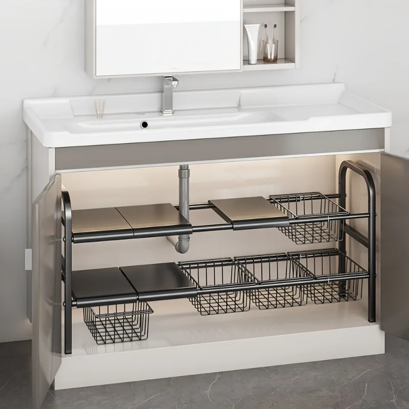 1 Set Multi-Use Kitchen Under Bathroom Sink Organizers - Expandable Cabinet Shelf Organizer Storage Rack image 5