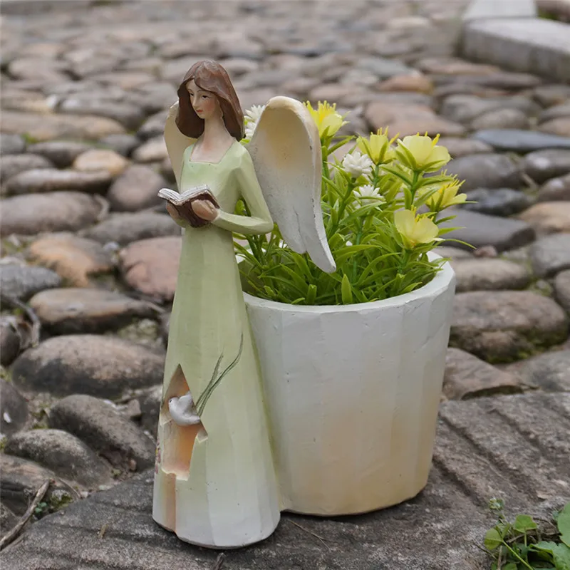 

Girl Flower Pot Angel Statue Indoor Planter for Desk Resin Cute Angel Statue Pot Angel Figurine Flower Pot for Indoor Outdoor