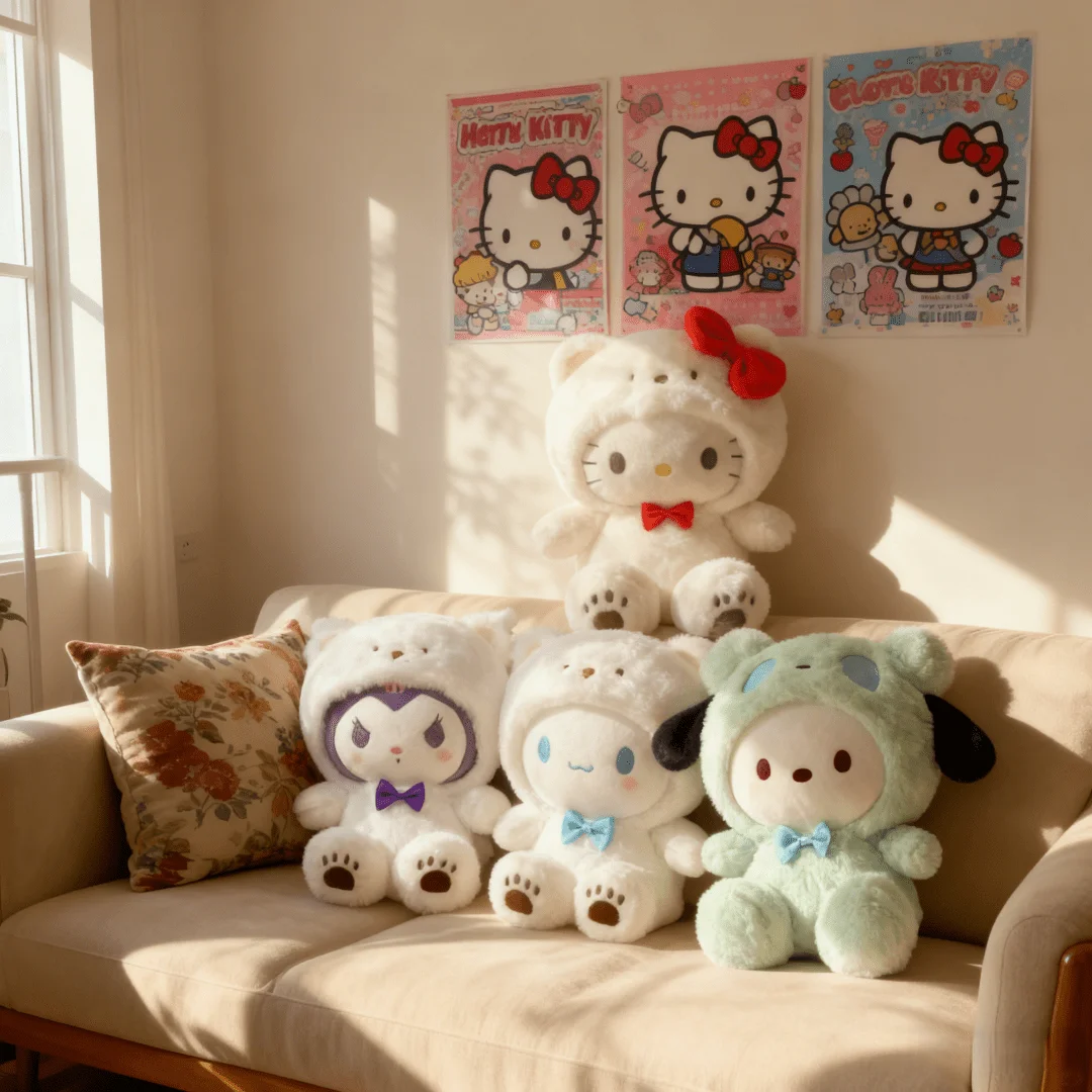 Juego de Peluches de Sanrio Hello Kitty de 9 Pulgadas con Cuatro Personajes: Cinnamoroll, Kuromi, Regalo para Amigos Durante las Fiestas