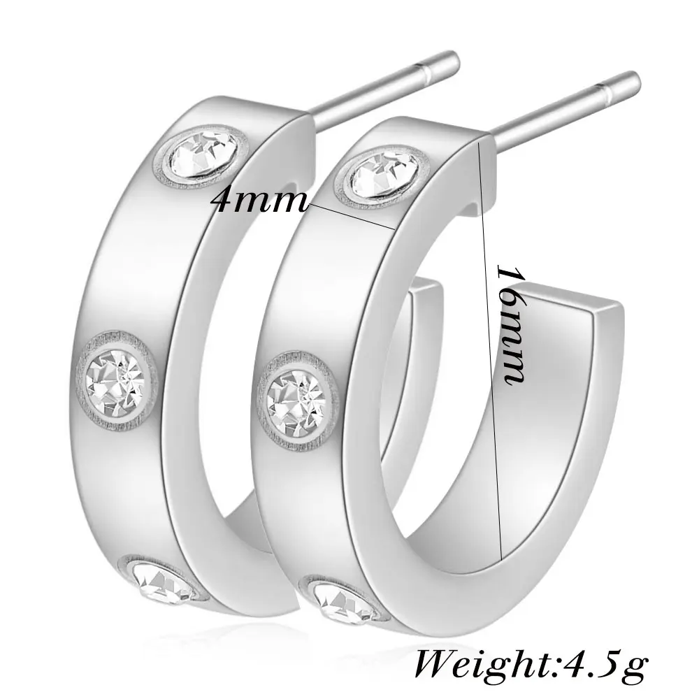 Luxury Crystal Stud Earring For Women Girl Stainless Steel C-Shaped Crystal Earrings High Quality Femme Party Jewelry Accessorie