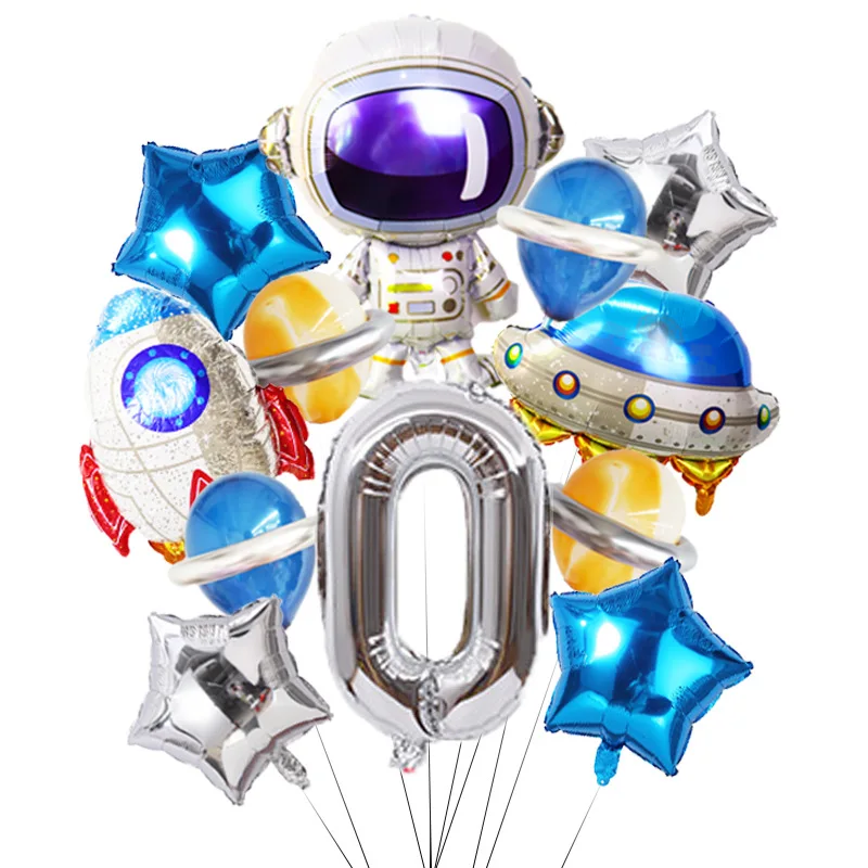 12pcs Astronaut Birthday Balloons Set  Spaceman Rocket Space Foil Baloons For Kids 1th 3th Universe Outer Space Party Decoration