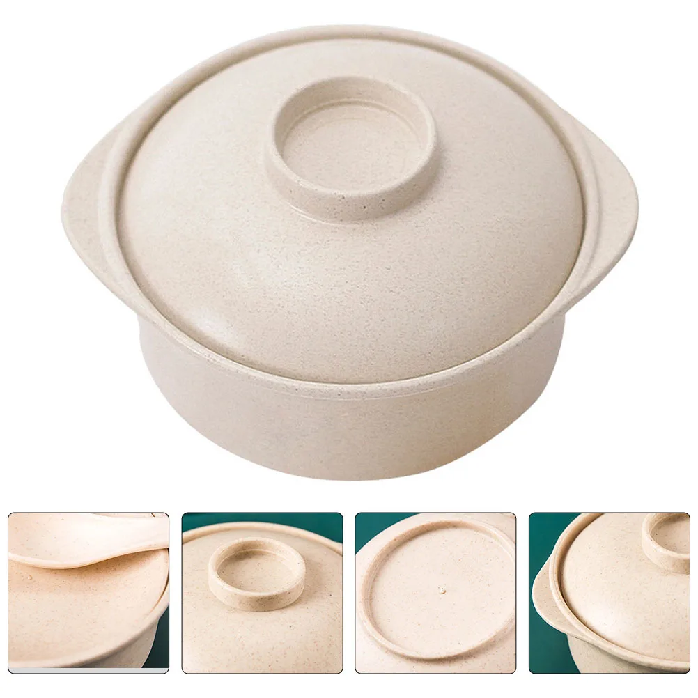 

1pc Double Handle Porridge Bowl 10.5Cm Wheat Fiber Soup Bowl Heat Insulated Non-Scalding Food Container For Rice Noodle Salad