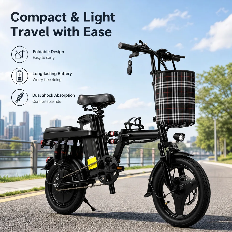 Portable Folding Electric Bike 400W 48V 15Ah Lithium Battery Urban Commuter E-Bicycle with Dual Suspension