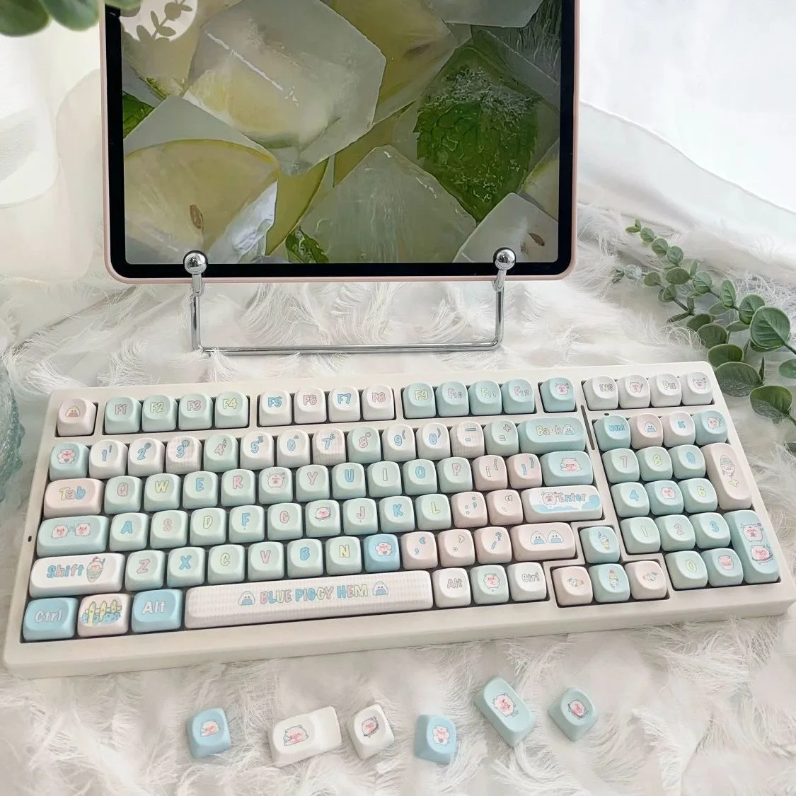 140 Keys SOA Chalk pig Cute Keycaps for KeyCap Square Thermal Sublimation Alice Mechanical Keyboard 2.25 U 2.75U Split Spacebar