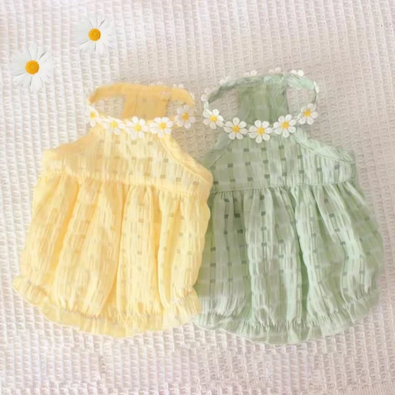 ins Summer Cotton Fresh Pet Dog Cat Puppy Dress Skirt Yorkshire Chihuahua Pomeranian Poodle Bichon Clothing Pet CostumeTeddy