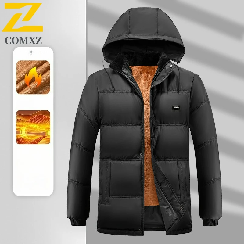 

Winter Fleece Warm Parkas Men's Trendy Classic Wool Lined Soft Cold-proof Jacket 2025 New Ski Puffer Detachable Hat Padding Coat