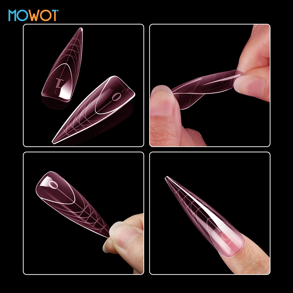 MOWOT 150 ชิ้น/กล่อง 15 ขนาด ฟอร์มเล็บปลอมทรงอัลมอนด์แบบฝรั่งเศส สำหรับต่อเล็บเจล DIY อุปกรณ์ทำเล็บ
