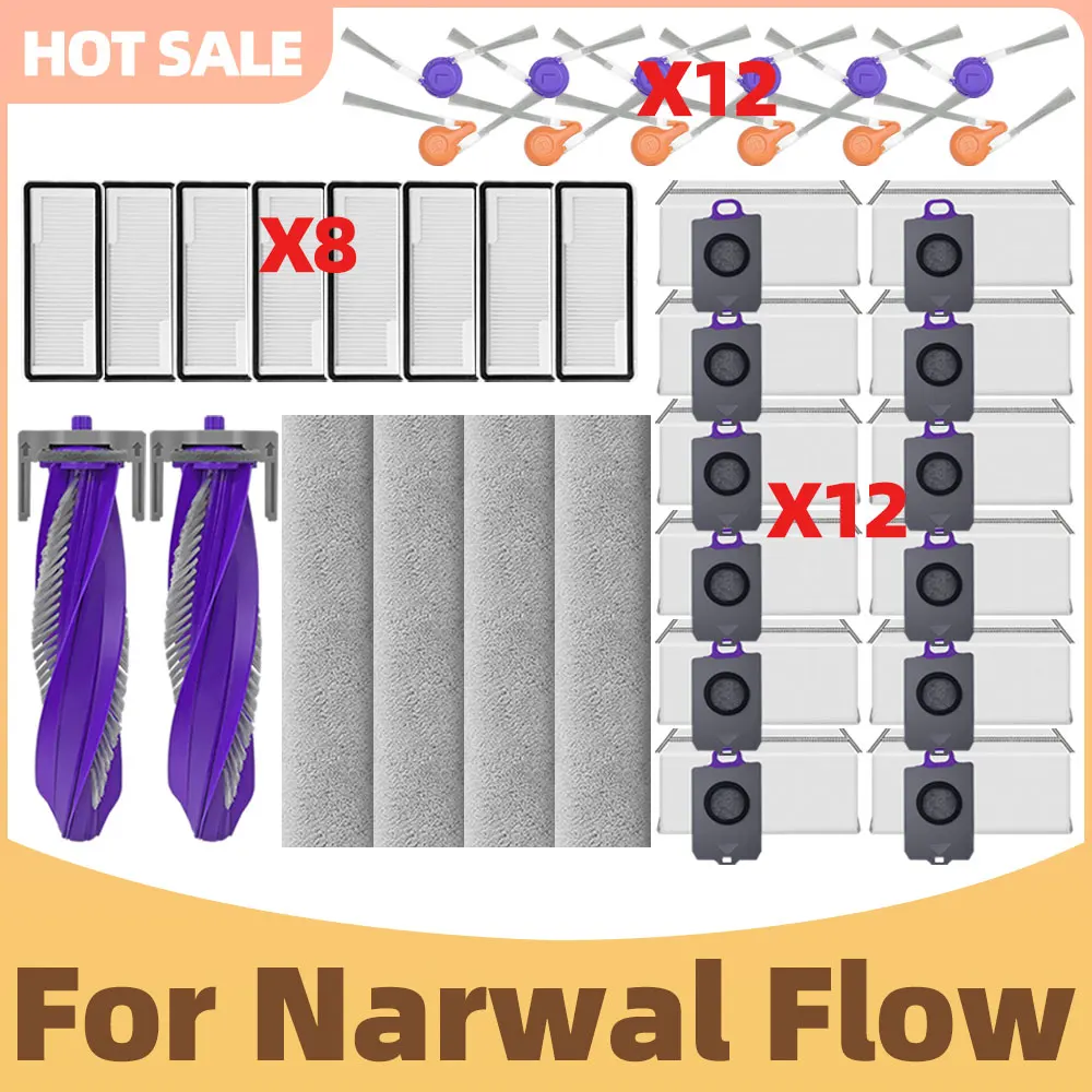 Accessoire Compatible pour Narwal Flow Pièces de Rechange pour Aspirateur Brosse Principale et Latérale Filtre HEPA Chiffon de S