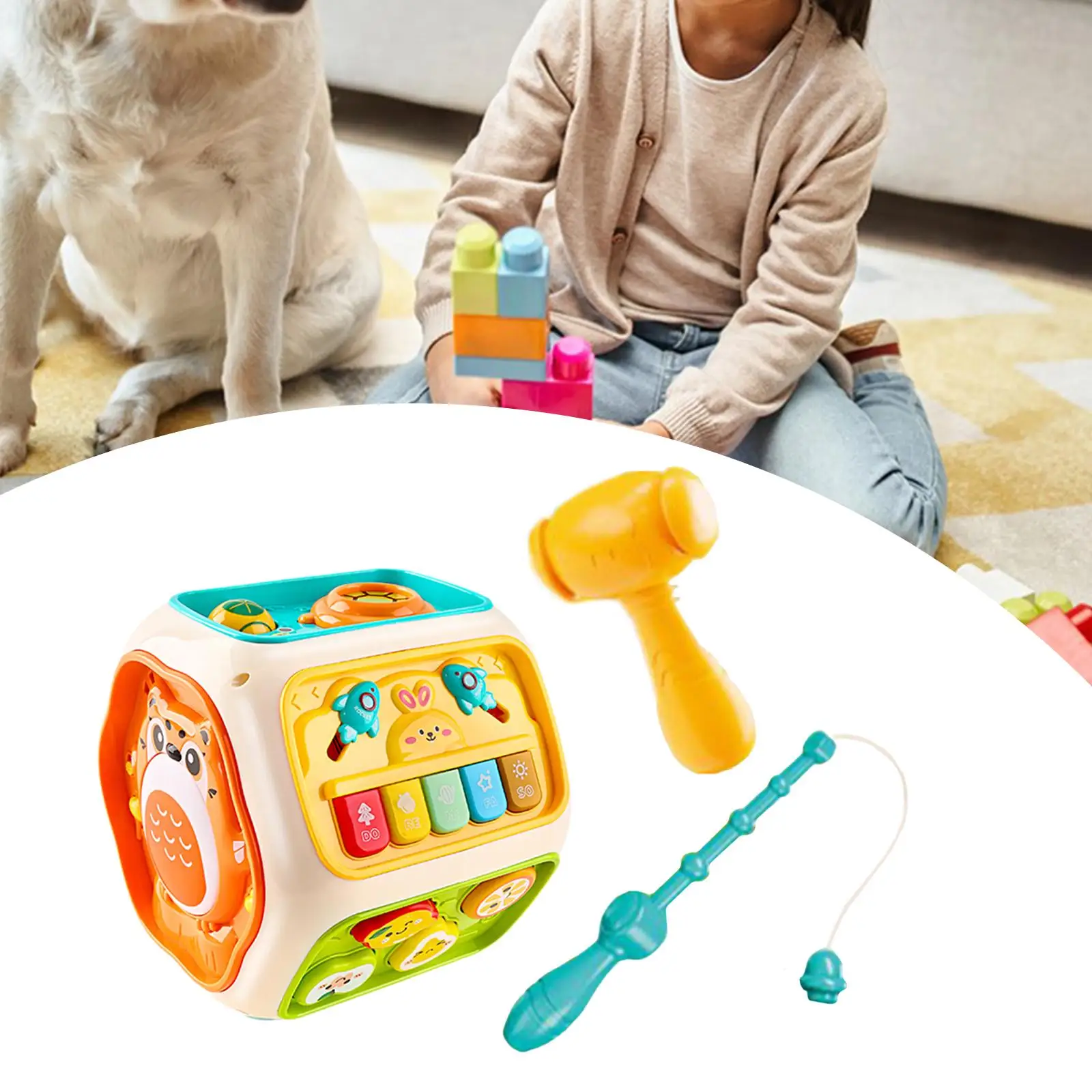 

Children's Hand Beat Drum Set with Lights and Sounds Activity Center for 1 2 3 4 Year Old Kids Preschool Toddlers Birthday Gifts