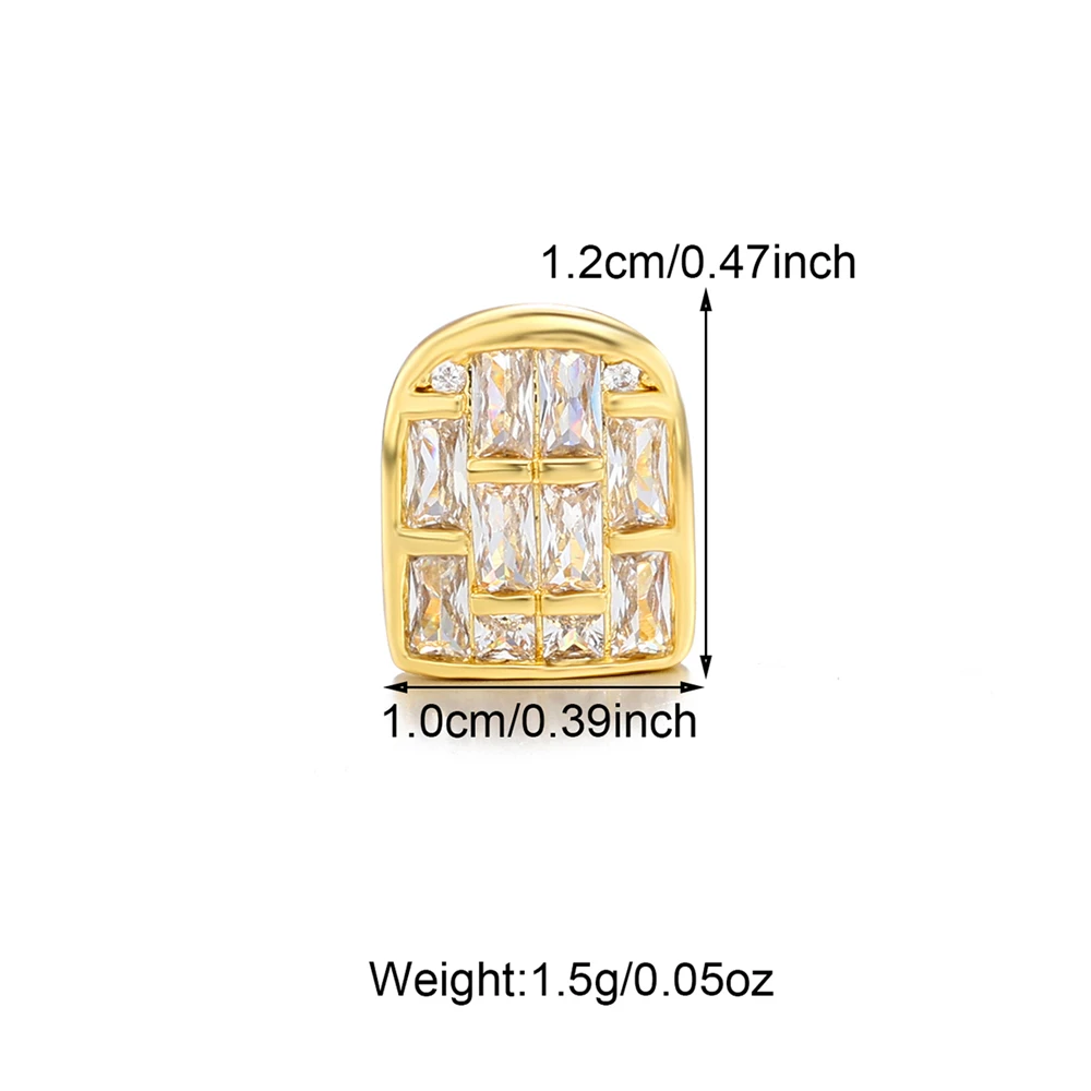 Hip Hop Iced Out Bling Baguette Stones Teeth Grillz Cubic Zircon Caps Top & Bottom Charm Grills For Men Women Jewelry