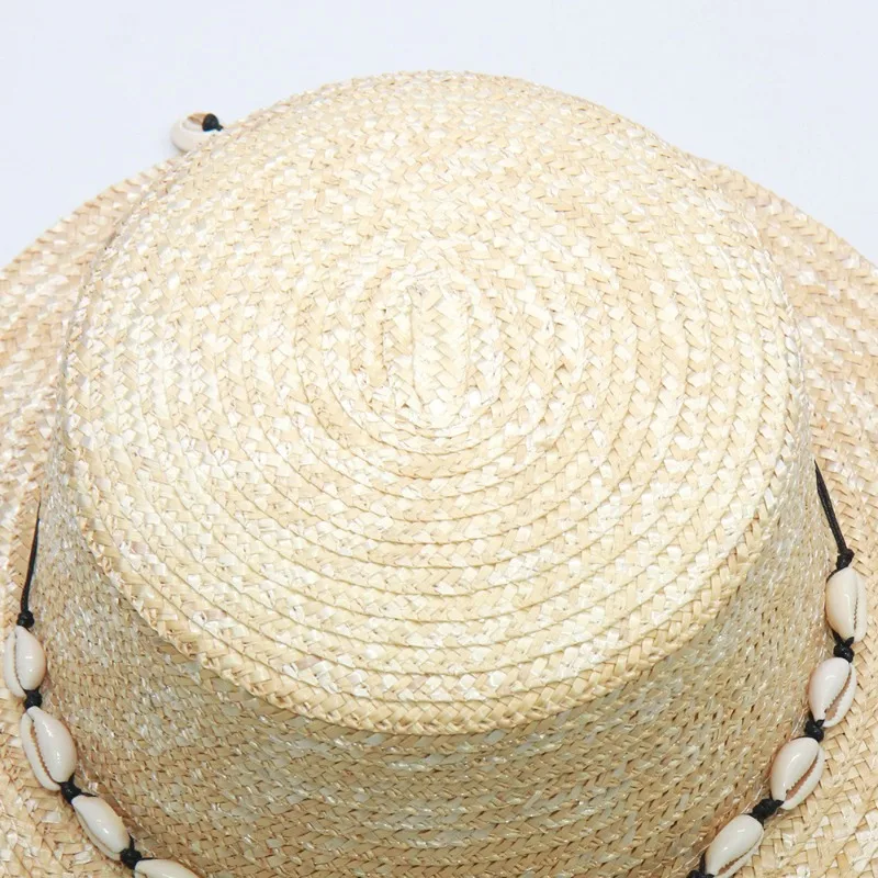 Women Straw Hat Shell Decor Beach Vacation Sun Protection Spring Summer Autumn Cap
