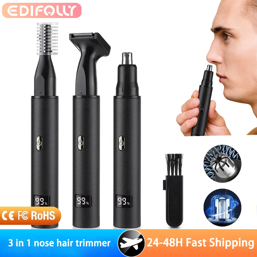 

Новый 3 в 1, электрический перезаряжаемый триммер для волос в носу и ушах для мужчин, безболезненная машинка для стрижки бакенбардов, бровей, бороды, бритва ﻿