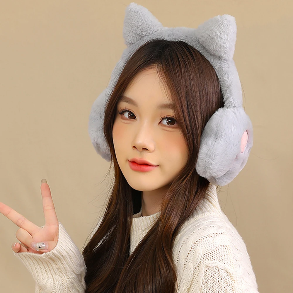 Cute Plush Cat\'s Claw Paw Earmuffs Anti-Wind Earcap Ear Warmers Cold Protection Adjustable Ear Cover Outdoor Riding Accessories