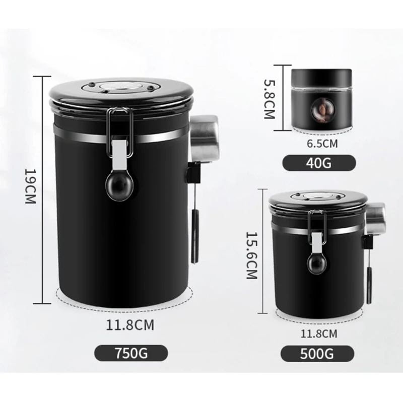 Latas de café herméticas, contenedor de granos de café de 1,5 l y 1,8 l, lata de almacenamiento con rastreador de fecha, válvula de CO2 para té, granos de café, nueces, Etc.