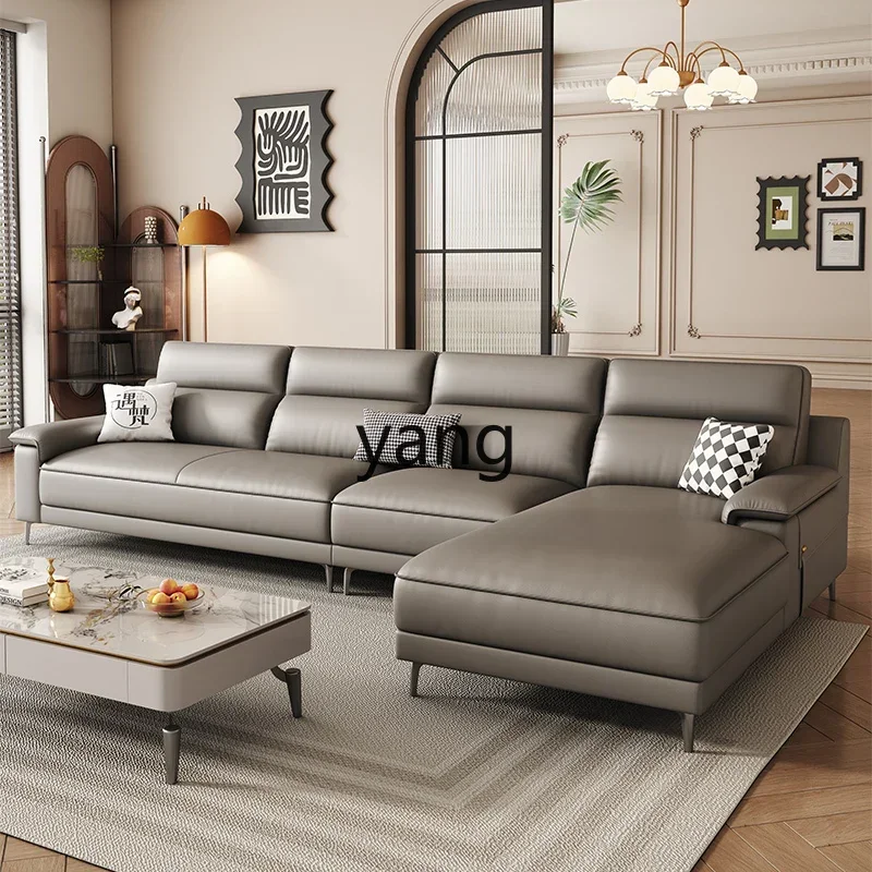 LMMfirst-floor cowhide sofa living room modern simple size apartment three-person princess corner